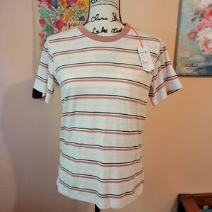 Stance Pink & Black Striped Short Sleeve Pocket T-Shirt, Preshrunk, NWT, Small